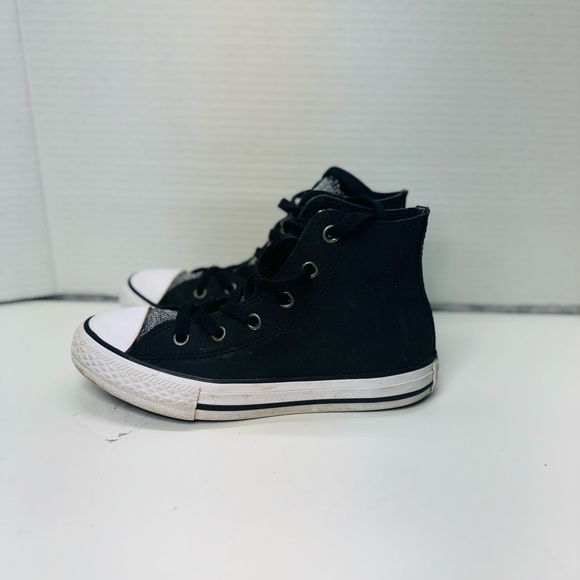 Converse Girl's CTAS Black/Wh Graphite Glitter Leather Hi Top Sneakers-Sz 1 - Picture 2 of 7